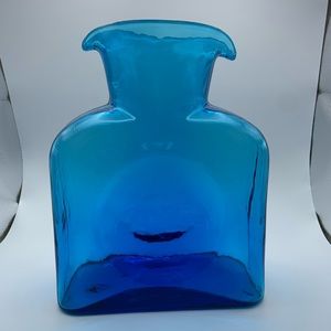Blenko Double Spout Water Pitcher/Carafe Teal/Aqua Sea Color